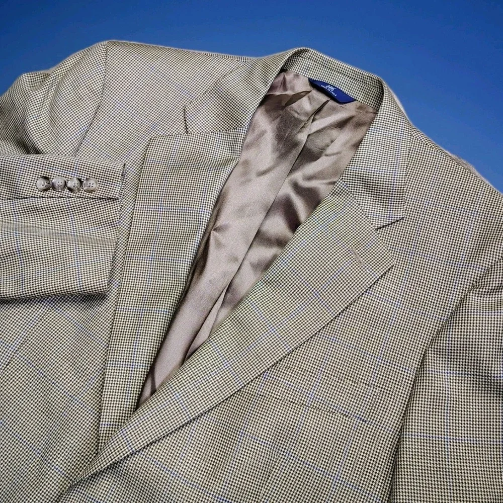 Brooks Brothers 346 Blazer Mens 42R Tan Wool Cashmere Houndstooth Sport Coat
